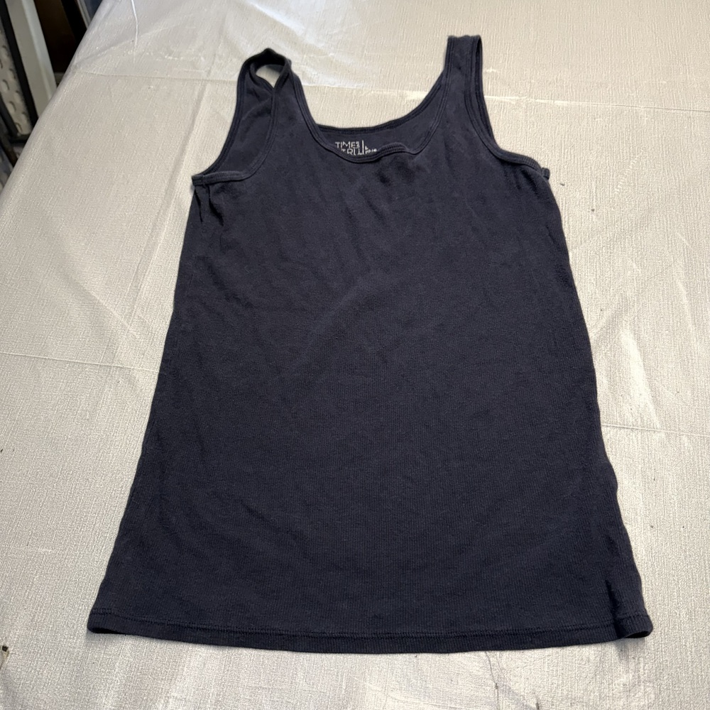 Time and Tru Womens Tank Top Size L 12-14 Navy Ribbed Basic Stretch - Picture 1 of 7